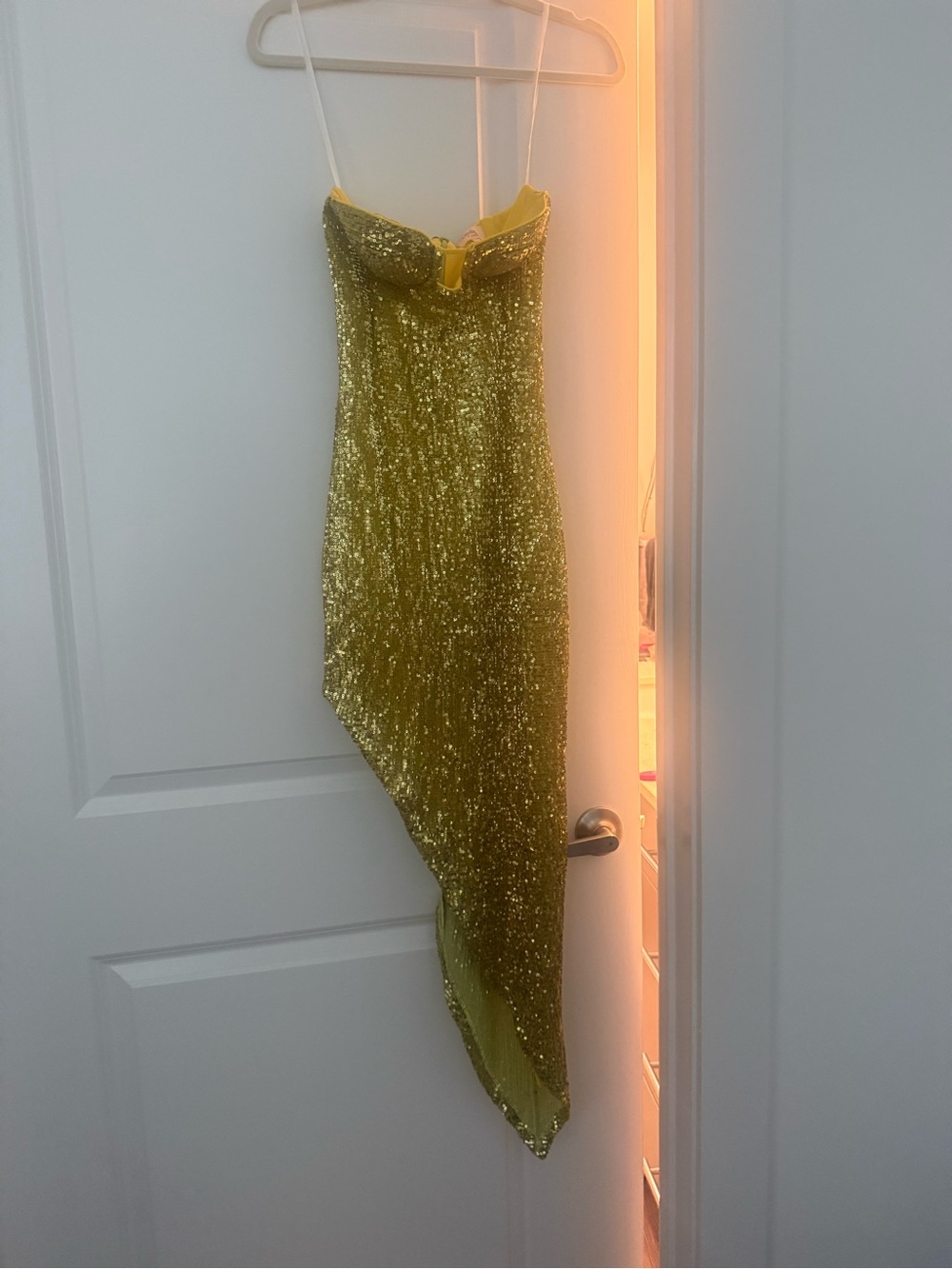 Camila Coelho Yellow Sequin Strapless Midi Dress
